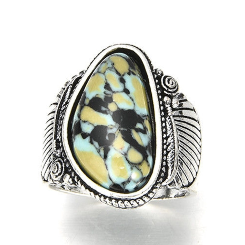 Natural Turquoise 925 Silver BOHO Ring size 6 7 8 - Picture 2 of 5